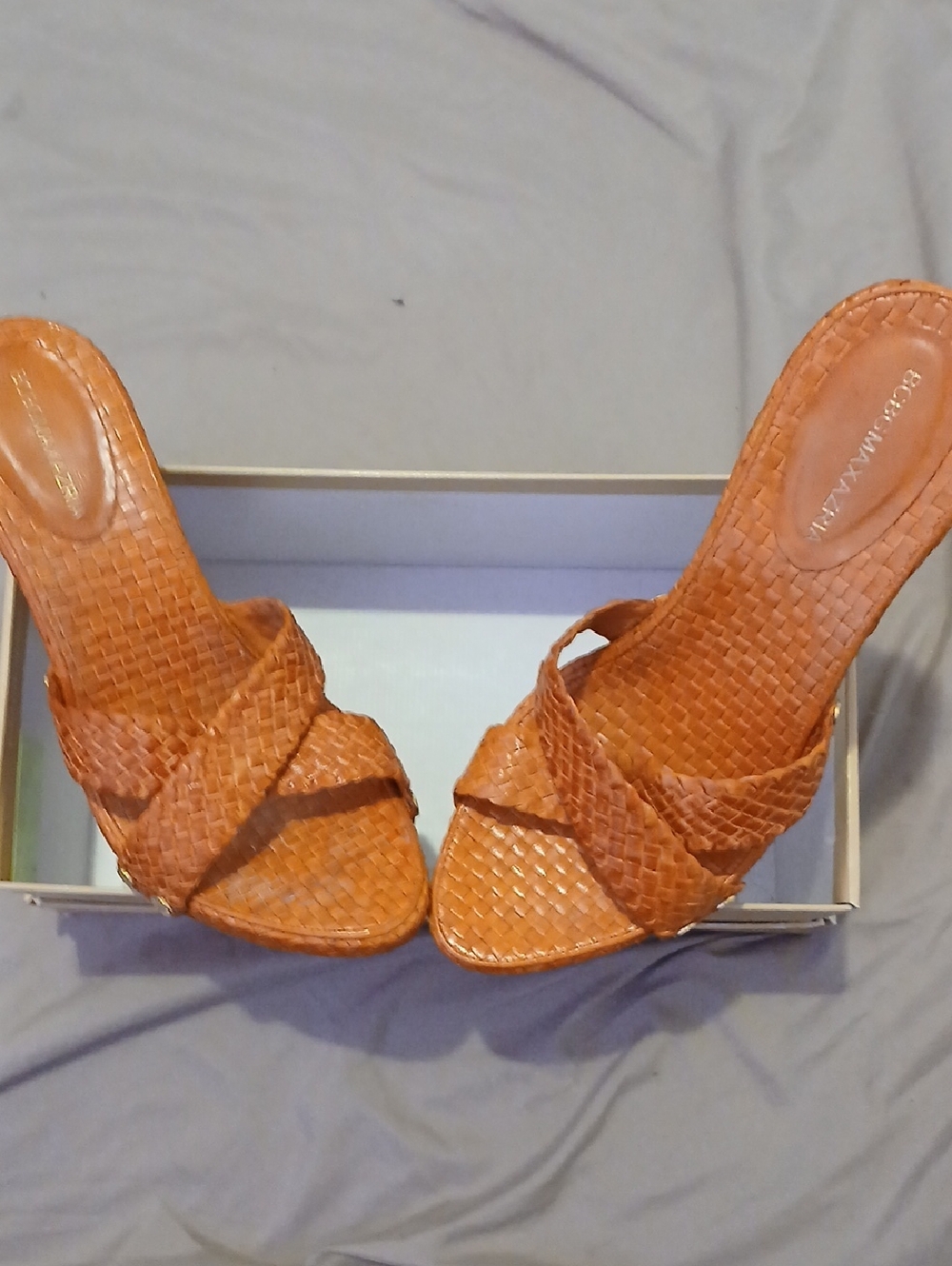 BCBGMAXAZRIA Woven Leather Mule Sandals - Cognac Brown